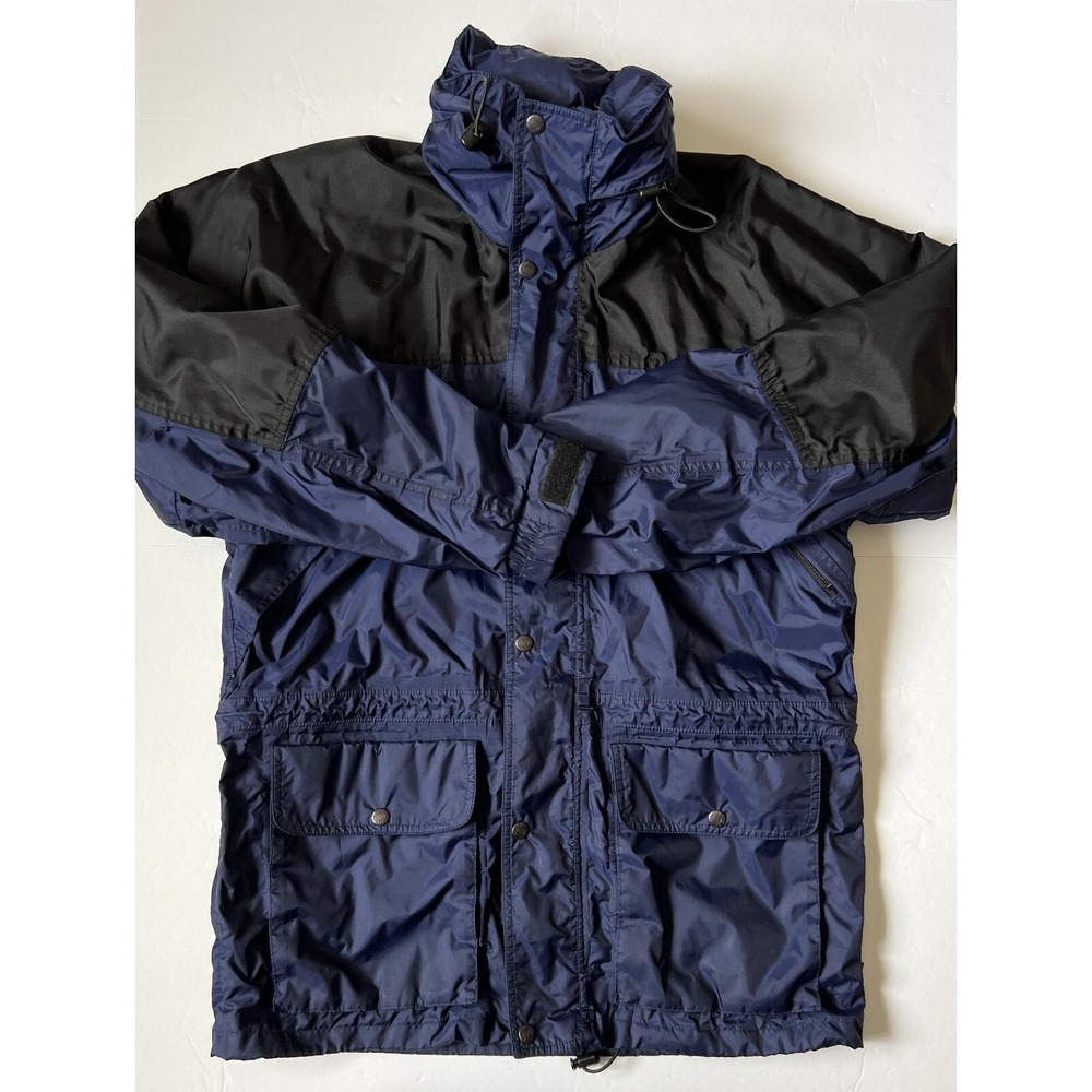 WOOLRICH - Men's Blue Hooded Vented Lined Nylon Windbreaker Jacket - Size Medium